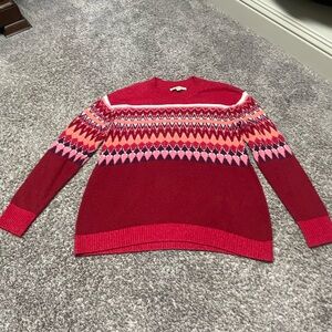 LOFT Vibrant Red Sweater with Pink and White Accents